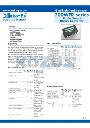203S24WFR datasheet - Single Output DC/DC Converter
