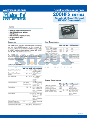 203S24HFS datasheet - Single & Dual Output DC/DC Converter