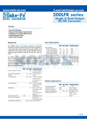 203V3S48LFR datasheet - Single & Dual Output DC/DC Converter