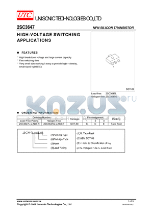 2SC3647 datasheet - HIGH-VOLTAGE SWITCHING APPLICATIONS