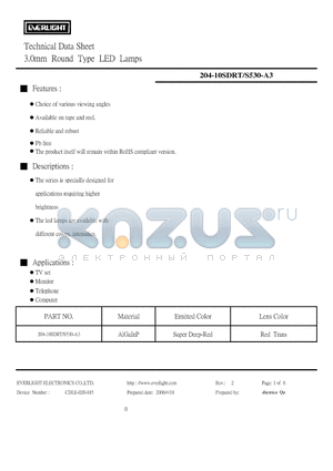 204-10SDRT/S530-A3 datasheet - 3.0mm Round Type LED Lamps