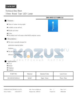 204-10SUGC-S400-A4 datasheet - 3.0mm Round Type LED Lamps