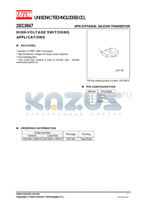 2SC3647L-AB3-R datasheet - HIGH-VOLTAGE SWITCHING APPLICATIONS