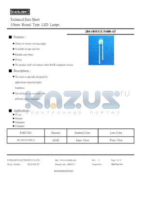 204-10SUGC-S400-A5 datasheet - 3.0mm Round Type LED Lamps