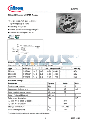 BF2030_07 datasheet - Silicon N-Channel MOSFET Tetrode