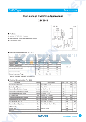 2SC3648 datasheet - High-Voltage Switching Applications