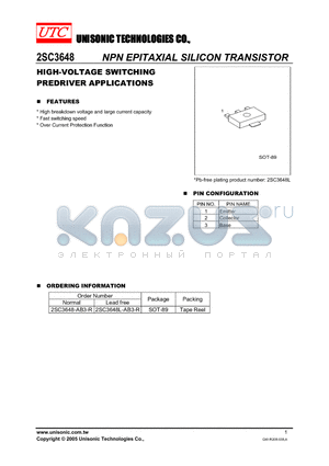 2SC3648L-AB3-R datasheet - HIGH-VOLTAGE SWITCHING PREDRIVER APPLICATIONS