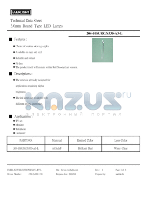 204-10SURC-S530-A3-L datasheet - 3.0mm Round Type LED Lamps