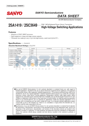 2SC3649 datasheet - High-Voltage Switching Applications