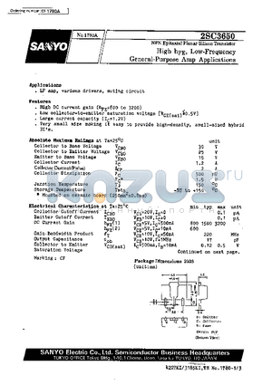 2SC3650 datasheet - High-hFE, Low-Frequency General-Purpose Amp Applications