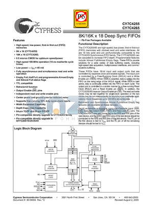 CY7C4265-10ASXC datasheet - 8K/16K x 18 Deep Sync FIFOs