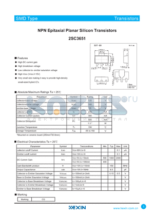 2SC3651 datasheet - NPN Epitaxial Planar Silicon Transistors