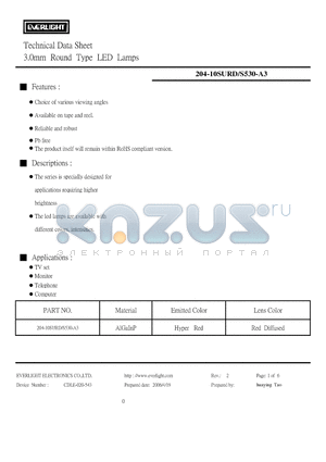 204-10SURD/S530-A3 datasheet - 3.0mm Round Type LED Lamps