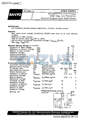2SC3661 datasheet - High-hFE, Low-Frequency General-Purpose Amp Applications