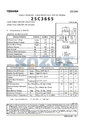 2SC3665 datasheet - NPN EPITAXIAL TYPE (AUDIO POWER, DRIVER STAGE AMPLIFIER APPLICATIONS)