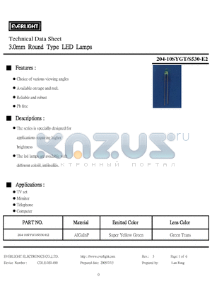 204-10SYGT-S530-E2_05 datasheet - 3.0mm Round Type LED Lamps