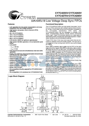CY7C4265V datasheet - 32K/64Kx18 Low Voltage Deep Sync FIFOs