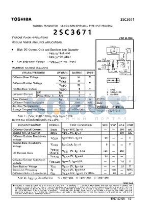 2SC3671 datasheet - NPN EPITAXIAL TYPE (STOROBE FLASH, MEDIUM POWER AMPLIFIER APPLICATIONS)