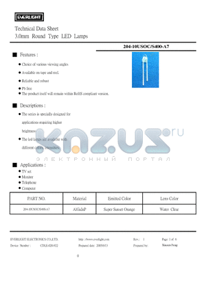204-10USOC-S400-A7 datasheet - 3.0mm Round Type LED Lamps