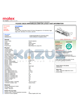 0781090001 datasheet - 1.27mm (.050) Pitch Micro Serial ATA Device Receptacle for 1.8