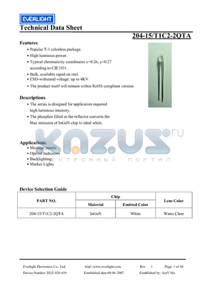 204-15-T1C2-2QTA datasheet - Popular T-1 colorless package.