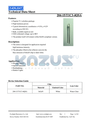 204-15/T1C3-4QSA datasheet - Popular T-1 colorless package.