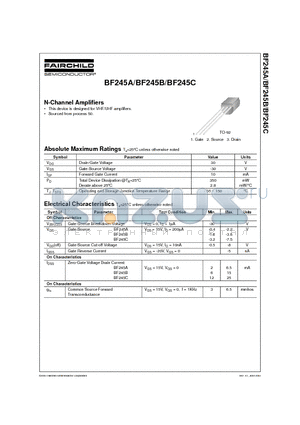 BF245A datasheet - N-Channel Amplifiers