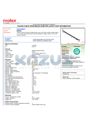 0781250001 datasheet - 1.00mm (.039) Pitch DDR2 DIMM Socket, Very Low Profile, Vertical, Surface Mount, 1.8 V, Center Keys, Black Latches