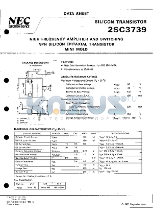 2SC3739 datasheet - HIGH FREQUENCY AMPLIFIER AND SWITCHING NPN SILICON EPITAXIAL TRANSISTOR POWER MINI MOLD