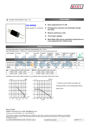 204-993-59-38 datasheet - FILAMENT REPLACEMENT LEDs - T1n
