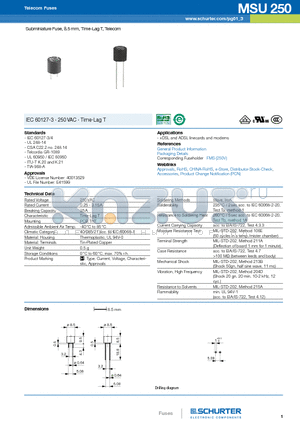 2040.0609 datasheet - Subminiature Fuse, 8.5 mm, Time-Lag T, Telecom