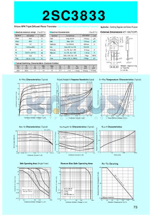 2SC3833 datasheet - Silicon NPN Triple Diffused Planar Transistor(Switching Regulator and General Purpose)