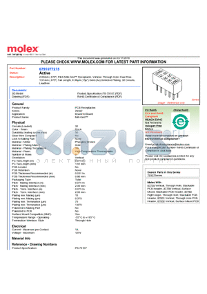 0791077215 datasheet - 2.00mm (.079) Pitch Milli-Grid Receptacle, Vertical, Through Hole, Dual Row, 1.91mm (.075) Tail Length, 0.38lm (15l) Gold (Au) Selective Plating, 32 Circuits