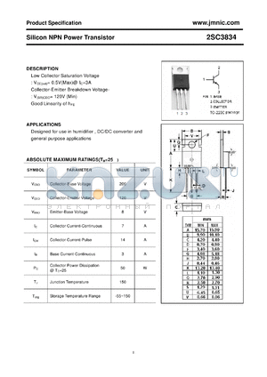 2SC3834 datasheet - Silicon NPN Power Transistor