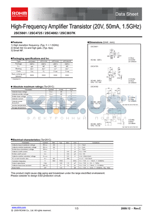 2SC3837K datasheet - High-Frequency Amplifier Transistor (20V, 50mA, 1.5GHz)