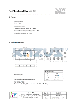 204153C datasheet - SAW Bandpass Filter