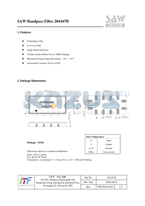 204167B datasheet - SAW Bandpass Filter