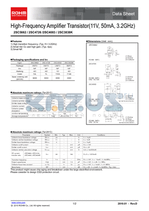 2SC3838K datasheet - High-Frequency Amplifier Transistor(11V, 50mA, 3.2GHz)