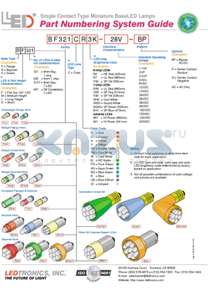 BF321CR7-28V-BP datasheet - Single Contact Type Miniature BaseLED Lamps