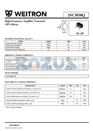 2SC3838Q datasheet - High-Frequency Amplifier Transistor NPN Silicon