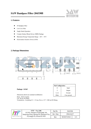 204330B datasheet - SAW Bandpass Filter