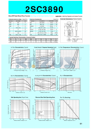 2SC3890 datasheet - Silicon NPN Triple Diffused Planar Transistor(Switching Regulator and General Purpose)