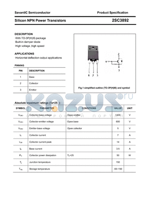 2SC3892 datasheet - Silicon NPN Power Transistors