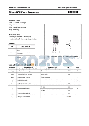 2SC3894 datasheet - Silicon NPN Power Transistors