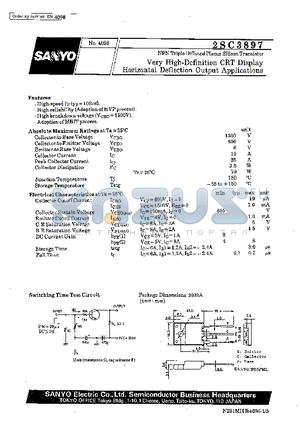 2SC3897 datasheet - Very High-Definition CRT Display Horizontal Deflection Output Applications