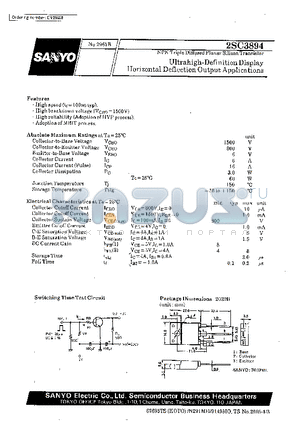 2SC3894 datasheet - Ultrahigh-Definition Display Horizontal Deflection Output Applications