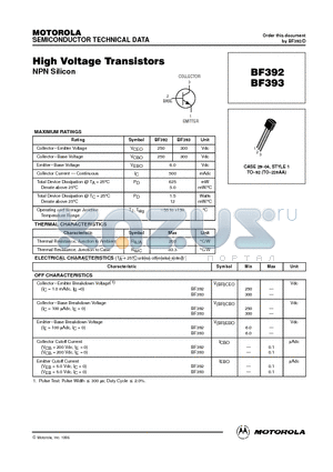 BF392 datasheet - High Voltage Transistors(NPN)