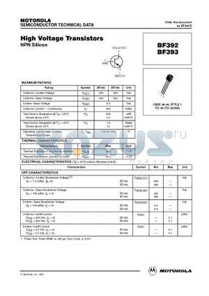BF393 datasheet - High Voltage Transistors(NPN)