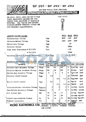 BF391 datasheet - NPN HIGH VOLTAGE VIDEO AMPLIFIERS