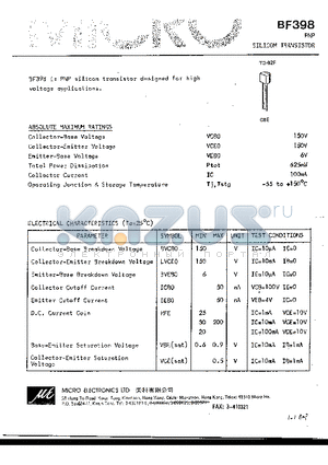 BF398 datasheet - PNP SILICON TRANSISTOR